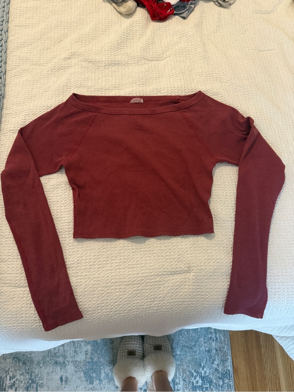Free people Ribbed Long-Sleeve Cropped Top - red